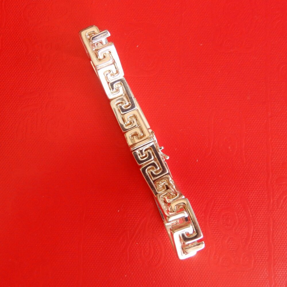 Mint Vtg.Millor Italy 925 Sterling Silver 23.06g Greek Key Bracelet Unisex - Picture 12 of 15